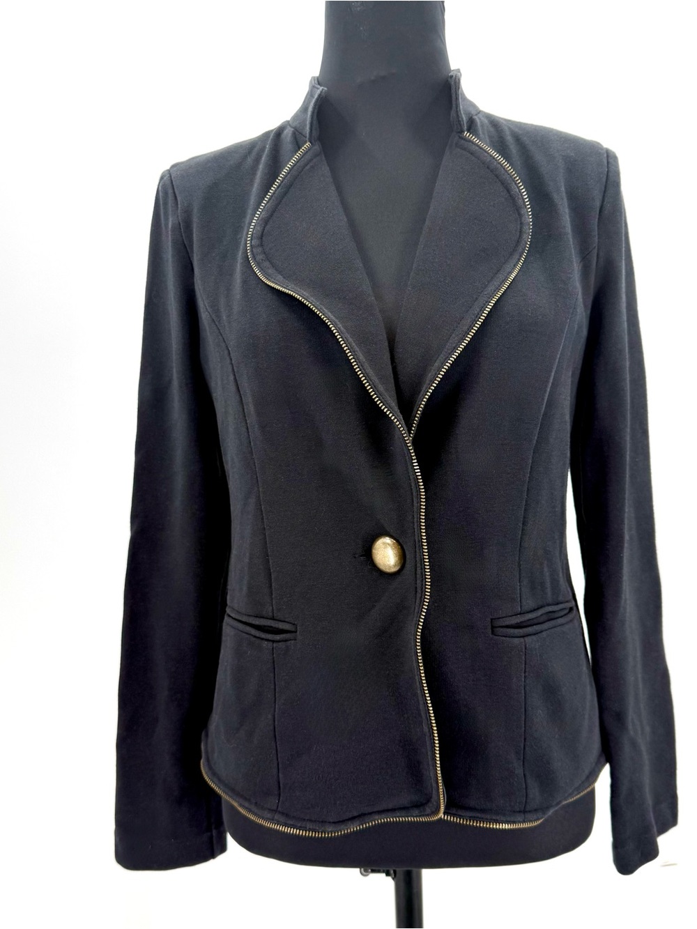WD NY Black Gold Zip Moto Blazer Leopard Lined Size 6